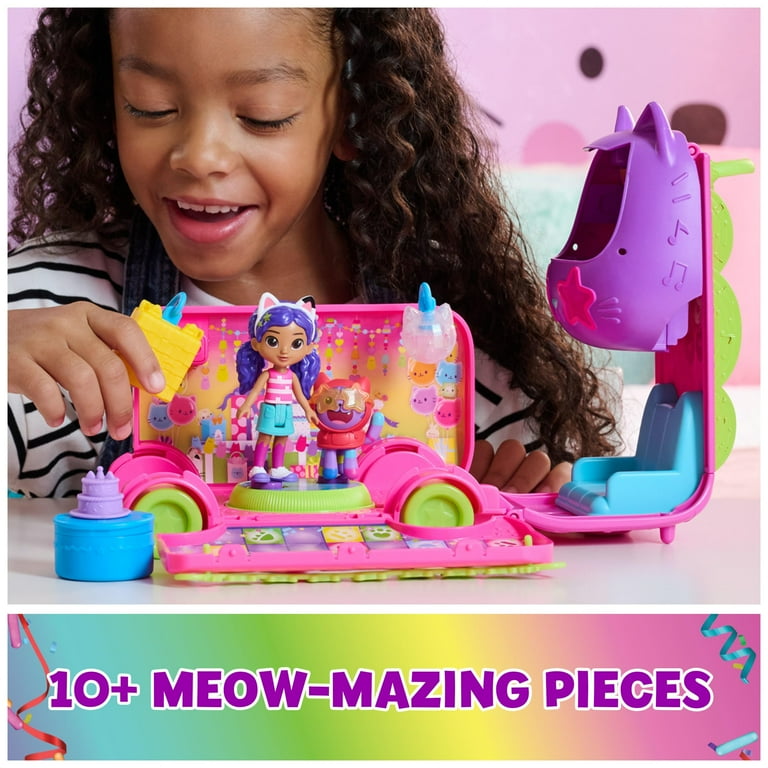Gabby's Dollhouse Celebration Party Bus, Transforming Playset With Gabby & DJ Catnip Toy Figures And Dollhouse Accessories