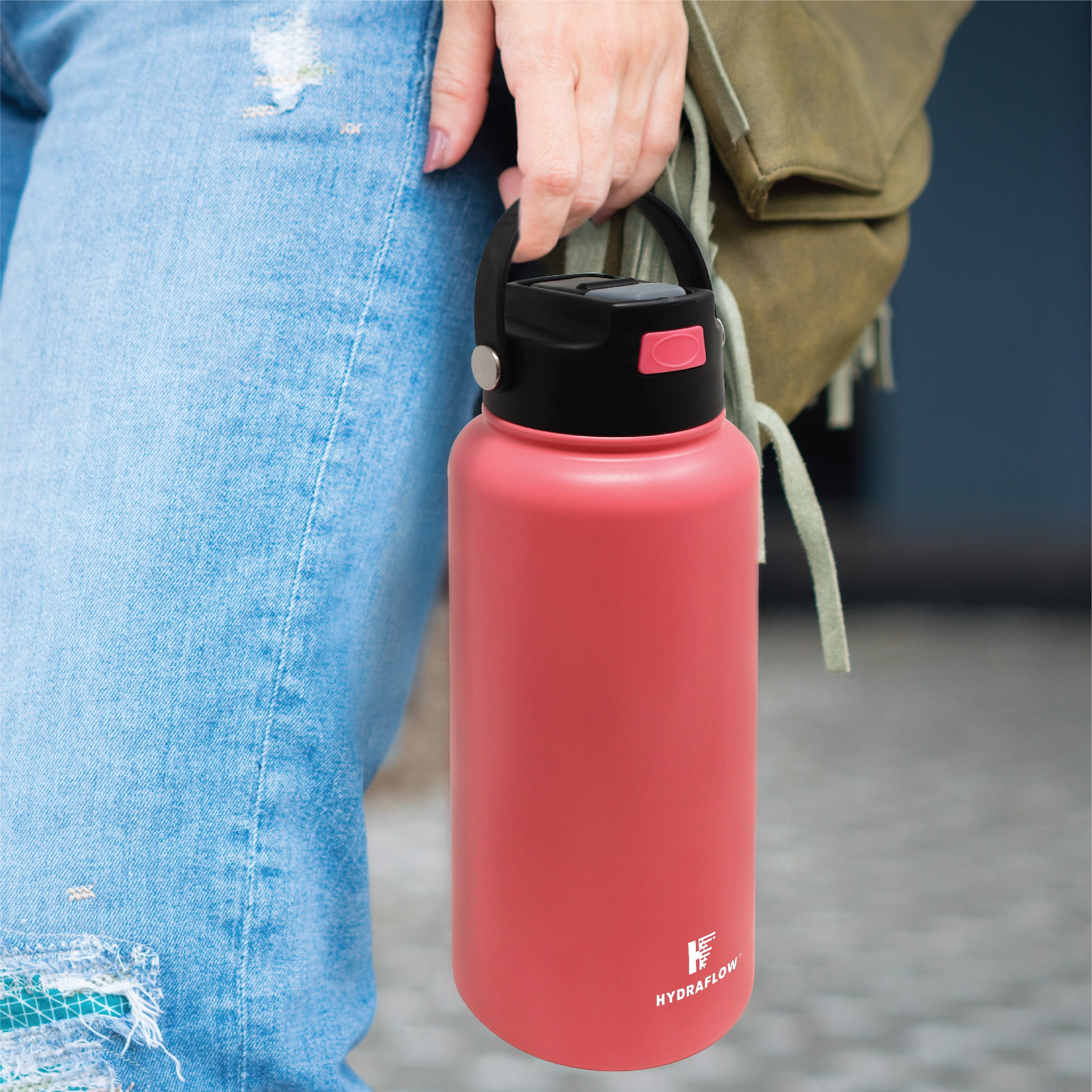 Hydraflow Hybrid - Triple Wall Vacuum Insulated Water Bottle with Flip  Straw (25oz, Powder Graphite) Stainless Steel Metal Thermos, Reusable Leak