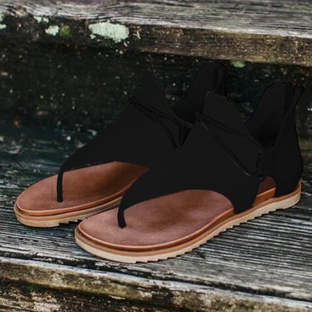 

Kunpeng Summer Clip-Toe Shoes Zipper Comfy Sandals Flats Lady Casual Beach Sandals Shoes For Women