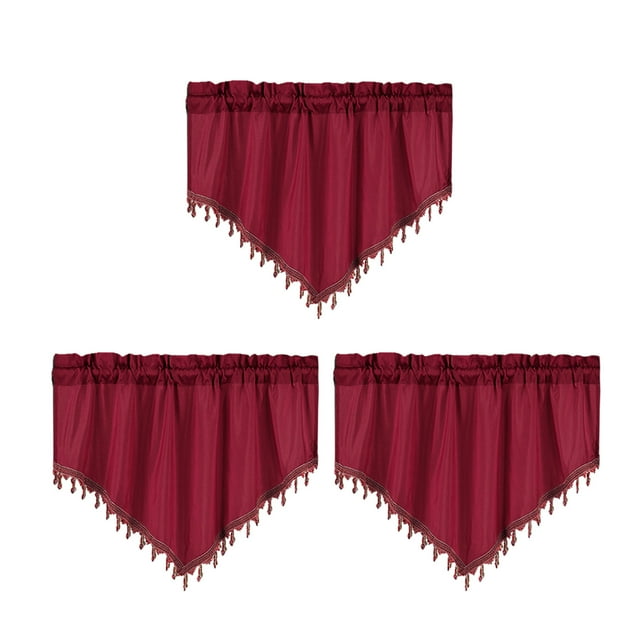 Meitianfacai Curtains Short Curtains Solid Color Curtains Triangular Curtains Household Curtains Small Curtains Through Rod Curtains(Red)