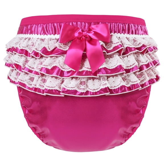 LittleForBig Soft Underwear Comfortable Washable Reusable Ruffled Lace Bow Pretty in Hot Pink Shiny Glitter Waterproof Adult Training Pants S