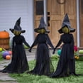 thumbnail image 5 of Halloween Decorations, Set of 3 Light Up Witches Holding Hands Witches with Stakes，Voice Control Witch Glowing Head Waterproof for Outside Garden Statue Decoration Grass Lawn, 5 of 7