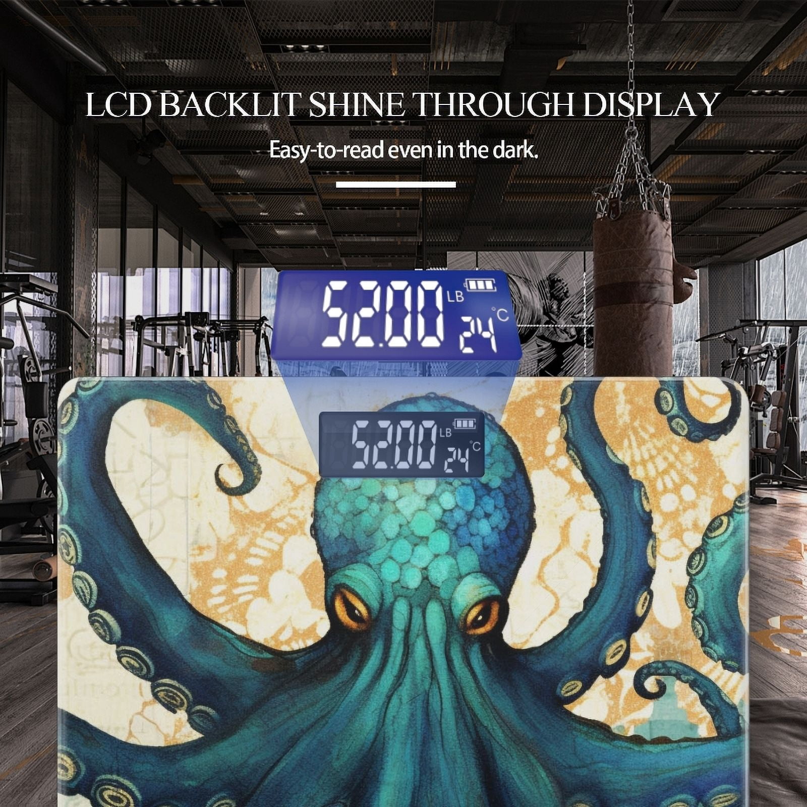 Bathroom Scale, Highly Accurate Digital Body Scale,Precisely Measures Weight up to 400 lbs-Teal Octopus With Intricate Patterns On Tentacles
