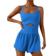 thumbnail image 1 of Kmbangi Women's Solid Color Cami Playsuits Sleeveless Sports Short Jumpsuits Summer Cross Backless Romper Tracksuits, 1 of 4