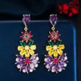 thumbnail image 6 of Yellow Gold Plated Cubic Zirconia Multicolor 925 Silver Long Flower Drop Earring, 6 of 9