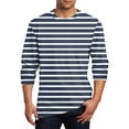 thumbnail image 2 of UVEASISHA Striped Tshirt for Men Long Sleeve Big and Tall Lounge T Shirt Comfy Pajama Tee Shirt Navy XL, 2 of 5