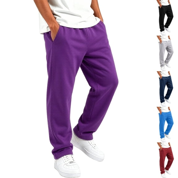 Husipze Straight Leg Sweatpants for Boy Elastic Waist Athletic Stretch Pants Kids Casual Open Bottom Joggers with Pockets Purple 3-4 Years