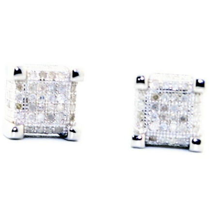 Black Diamond Express Ice Screw - 0.3CTTW Diamond Cube Earrings Screw Back Iced Out Mens Sterling Silver Studs 7.84mm Wide