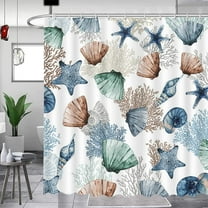 Nautical Coastal Shower Curtain Beach Bathroom Decor Starfish Seashell Shower Curtain for Bathroom Washable Durable Fabric Bathroom Shower Curtains 72x72 in