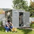 thumbnail image 2 of MRUAKA Outdoor Storage Shed 6*6 FT, Resin Garden Shed for Bike, Tool, Plastic Outside Sheds & Outdoor Storage Box with Lockable Door,Gray, 2 of 8