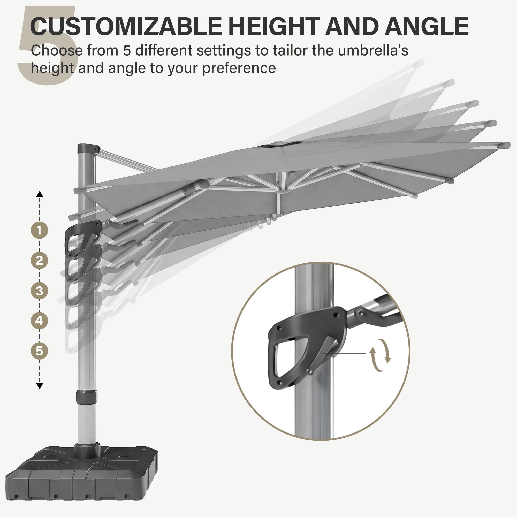 KAMEROUT Outdoor Patio Umbrella with Base Included, 11 Feet Large Cantilever Windproof Offset Umbrella with 360-degree Rotation for Backyard, Pool, Lawn, Deck, Gray
