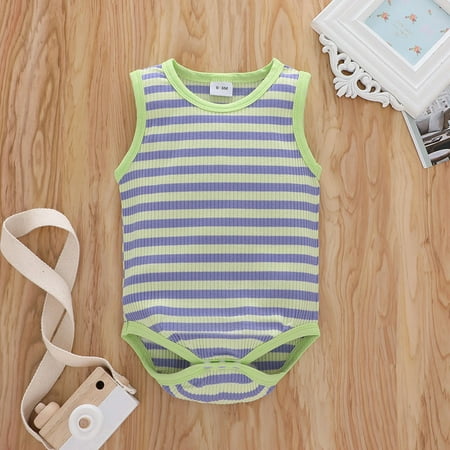 

NEGJ Newborn Infant Baby Girls Boys Sleeveless Ribbed Striped Print Romper Clothes