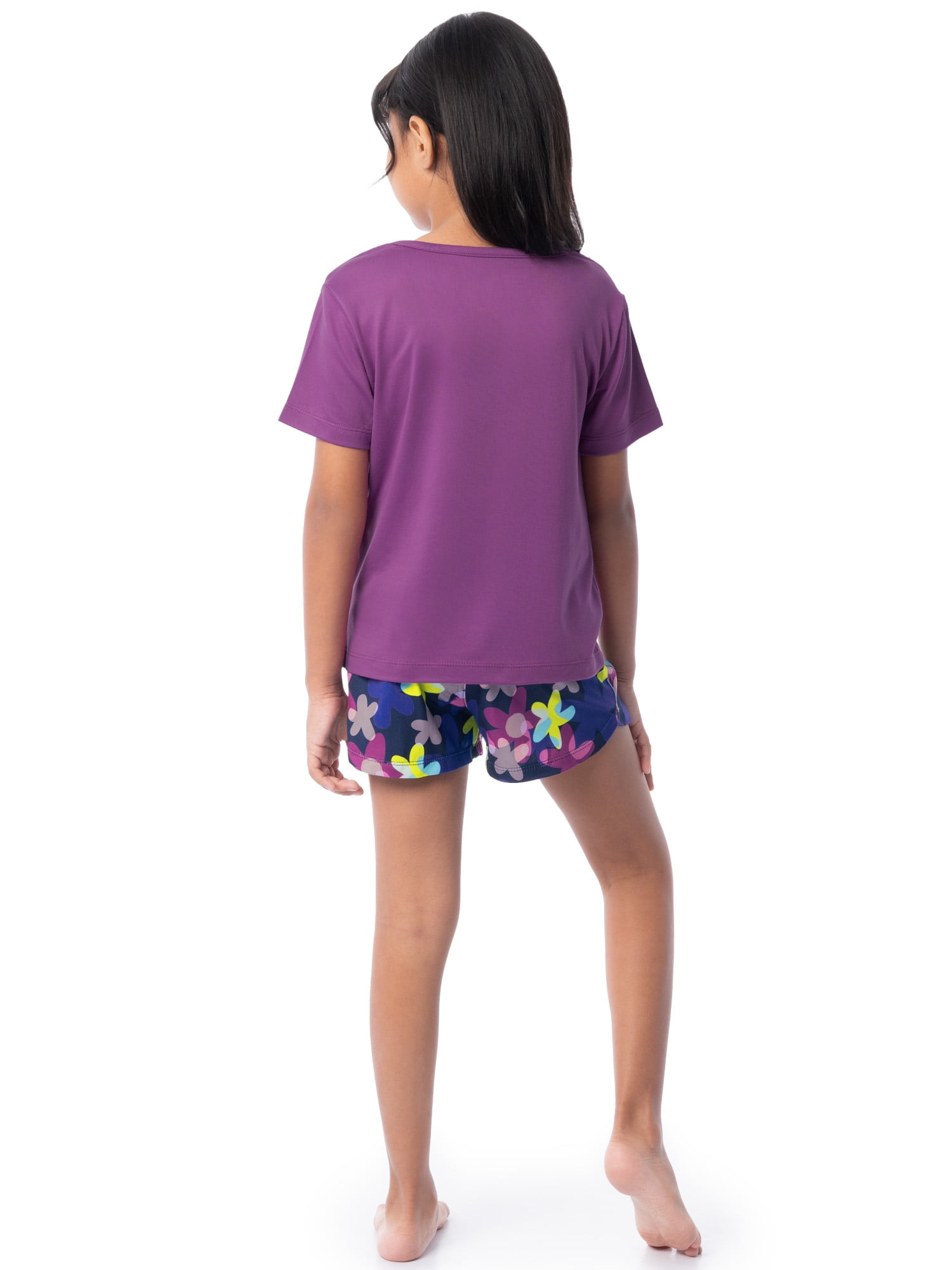 Fruit of the Loom Girl's Getaway Loose Fit Short Sleeve Top, Pajama Sleep Pant & Short Set, 3-Piece, Sizes 4/5-14/16