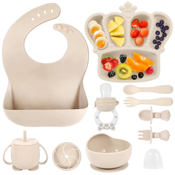Set de alimentación para bebés BXLL de silicona, 10 unidades, con ventosa