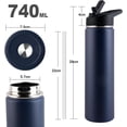 thumbnail image 2 of Termo de Acero Inoxidable para Agua Fría y 2 Tapas - Botella Térmica Metálica con Doble Pared para Mantener el Frío Gimnasio, Deportes y Oficina (Azul oscuro, 0.7 Litros), 2 of 4