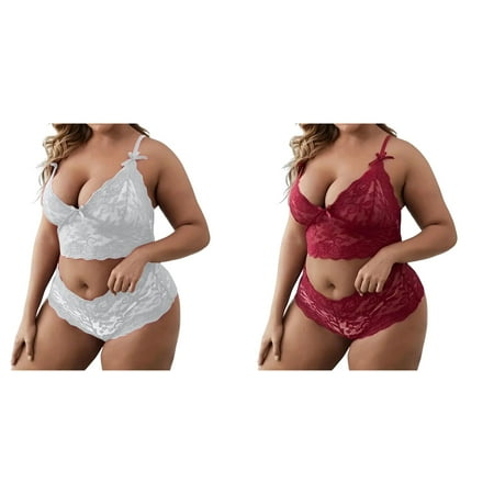 2-Pack Plus Size Lingerie Set For Women Lace Bralette High Waist Panty Set plus Size Bustier Lingerie for Women Bra Lingerie for Women Lingerie for Women Bras Chemise Nightgowns for Women