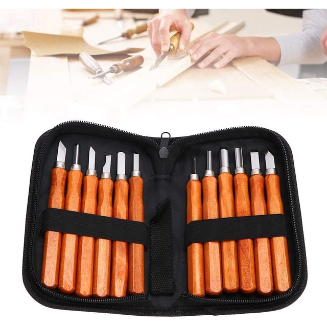 Juego de cinceles para madera de 12 piezas, herramientas de torneado de madera con estuche de almacenamiento de madera, juego de cinceles para tallar madera para SK2