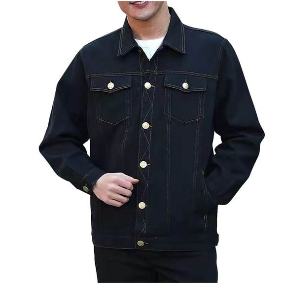 Jerdar Men's Solid Color Denim Button Pocket Fashionable Long Sleeved Hooded Denim Jacket Fall Jackets