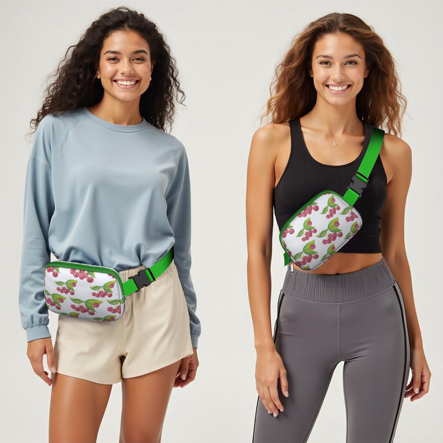 Sweet Cherry Fanny Pack – Cute Red Fruit Belt Bag with Aesthetic Pink Print for Cherry Lovers