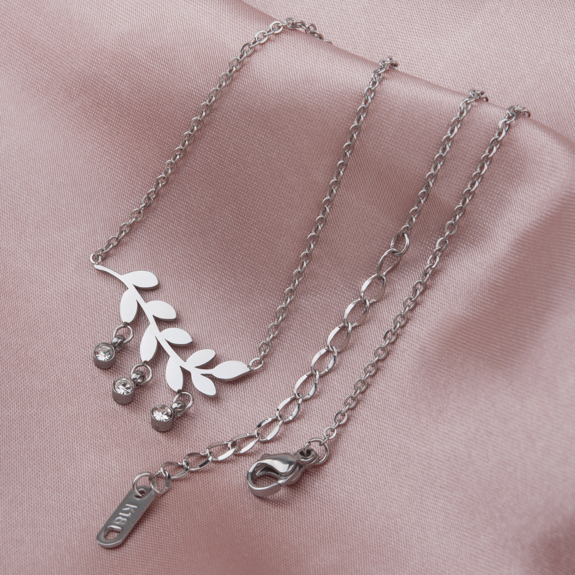 Anavia Gift for Her Fashion Silver Olive Leaf Branch Dangling Rhinestone Dainty Anniversary Necklace Simple Pendant with Free Jewelry Gift Box