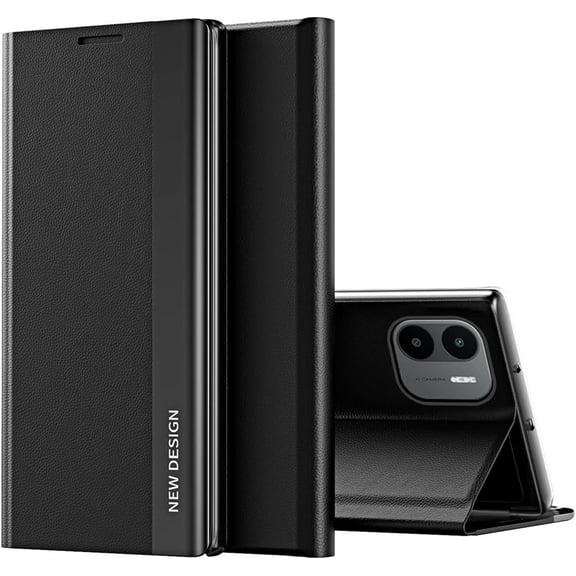 Thin Slim Flip Case for Xiaomi Redmi A1 with Stand, Business PU Leather Shockproof Protective Phone Cover Case for Xiaomi Redmi A1 CX Black