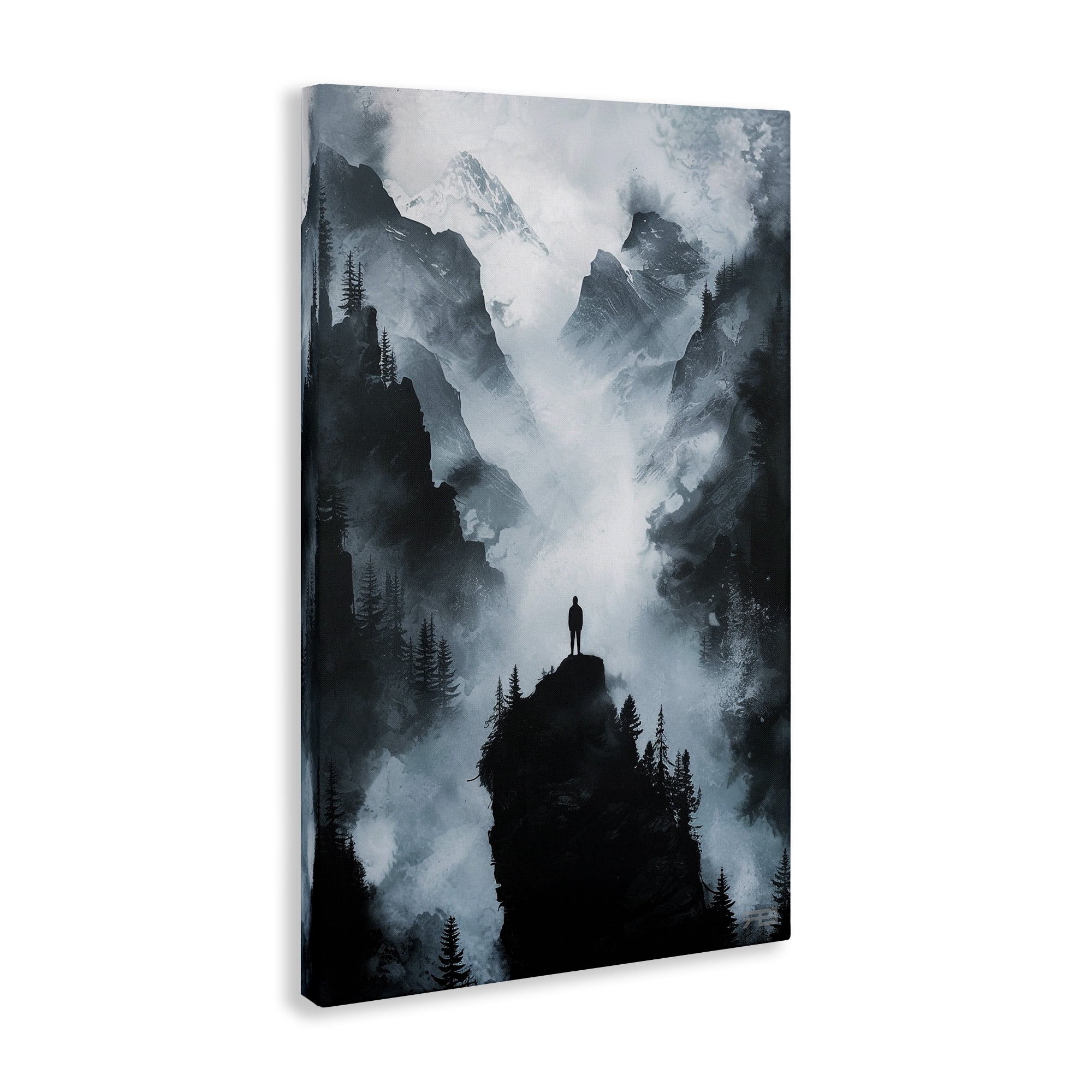Stupell Industries Man on Intense Cliff Landscape & Nature Painting Wrapped Canvas Art Print Wall Art, 20 x 30