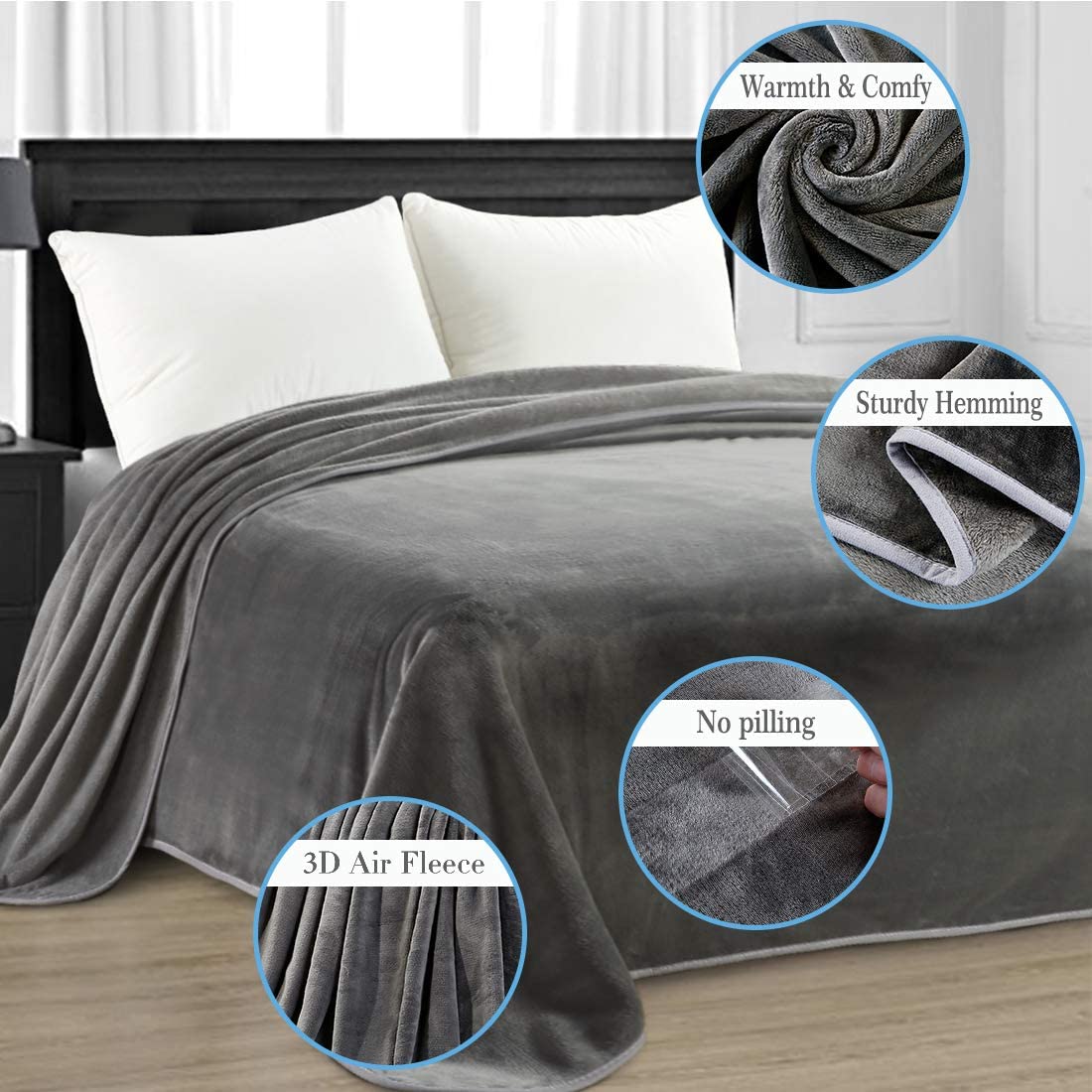 Couverture Douillette 200x230 Cm En Polaire - Noir/Gris - Extra Douce Pour Lit Ou Canapé - Hiver Et Automne