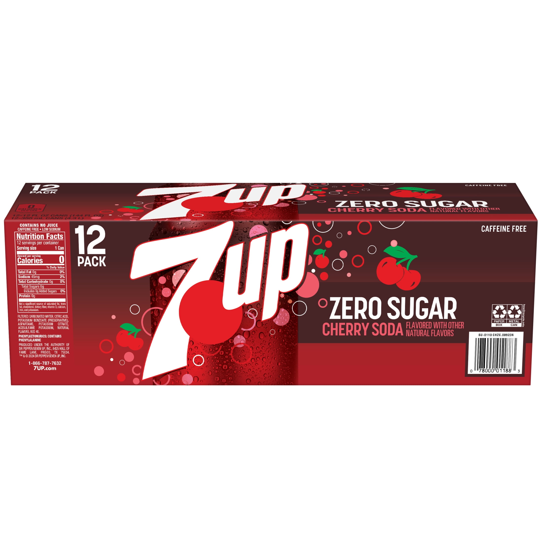 7UP Cherry Soda, 12 fl oz, 12 Pack Cans, Refreshing Lemon-Lime