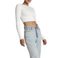 thumbnail image 4 of Txlixc Blusa cortada de manga larga para mujeres blusa de cuello redondo sólido blusa delgada de primavera y otoño blusa de ombligo en la calle Txlixc  moda, 4 of 9