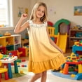 thumbnail image 4 of Bmisegm Kids Dress Summer Floral Tiered Ruffle Spaghetti Strap Soft Cute A Line Nightgown for Girls Birthday Sleepwear Party Midi Summer Dress 5-14 Years 01_Orange,7-8 Years, 4 of 6