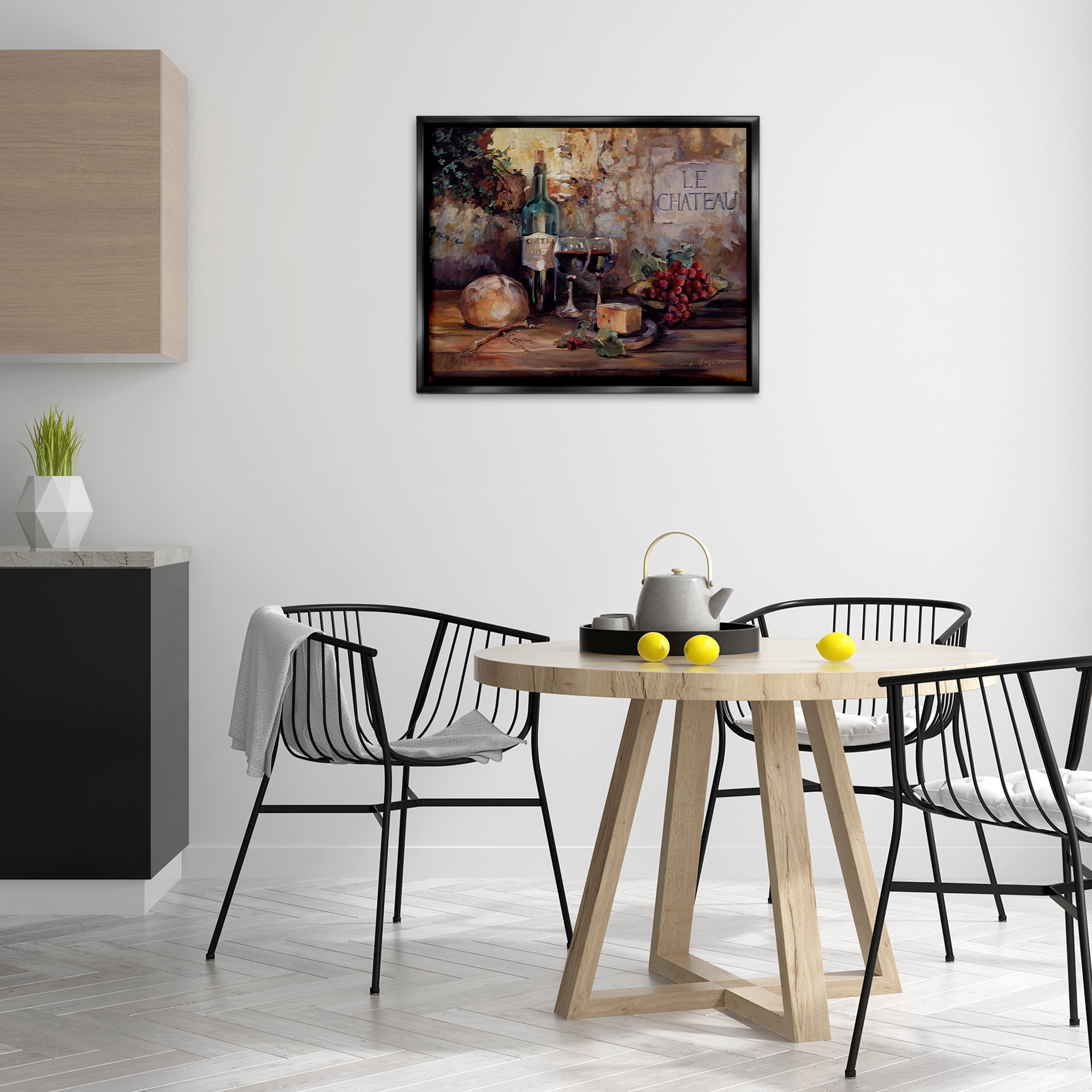 Stupell Industries Parisian Wine and Cheese Food & Beverage Painting Black Floater Framed Canvas Art Print Wall Art, 31 x 25
