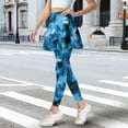 thumbnail image 3 of COEQINE Women Comfy Tennis Skirted Legging with Pockets Ruffle Pleated Elastic Fashion Golf Skirts with Leggings Blue Black Tie-Dye and Spot Print Full Length Yoga Pants, 2XL, 3 of 7