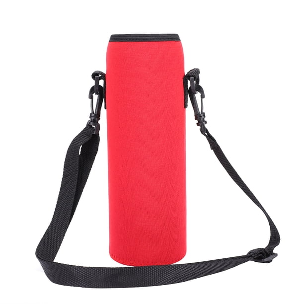 Funda térmica para botella de agua para deportes al aire libre, funda a prueba de quemaduras, funda con correa (roja)