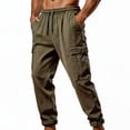 thumbnail image 4 of JUUYY Mens Cargo Pants Drawstring Elastic Waist Casual Athletic Jogger Pants Multi Pocket Loose Lightweight Outdoor Hiking Pants Army Green M, 4 of 5
