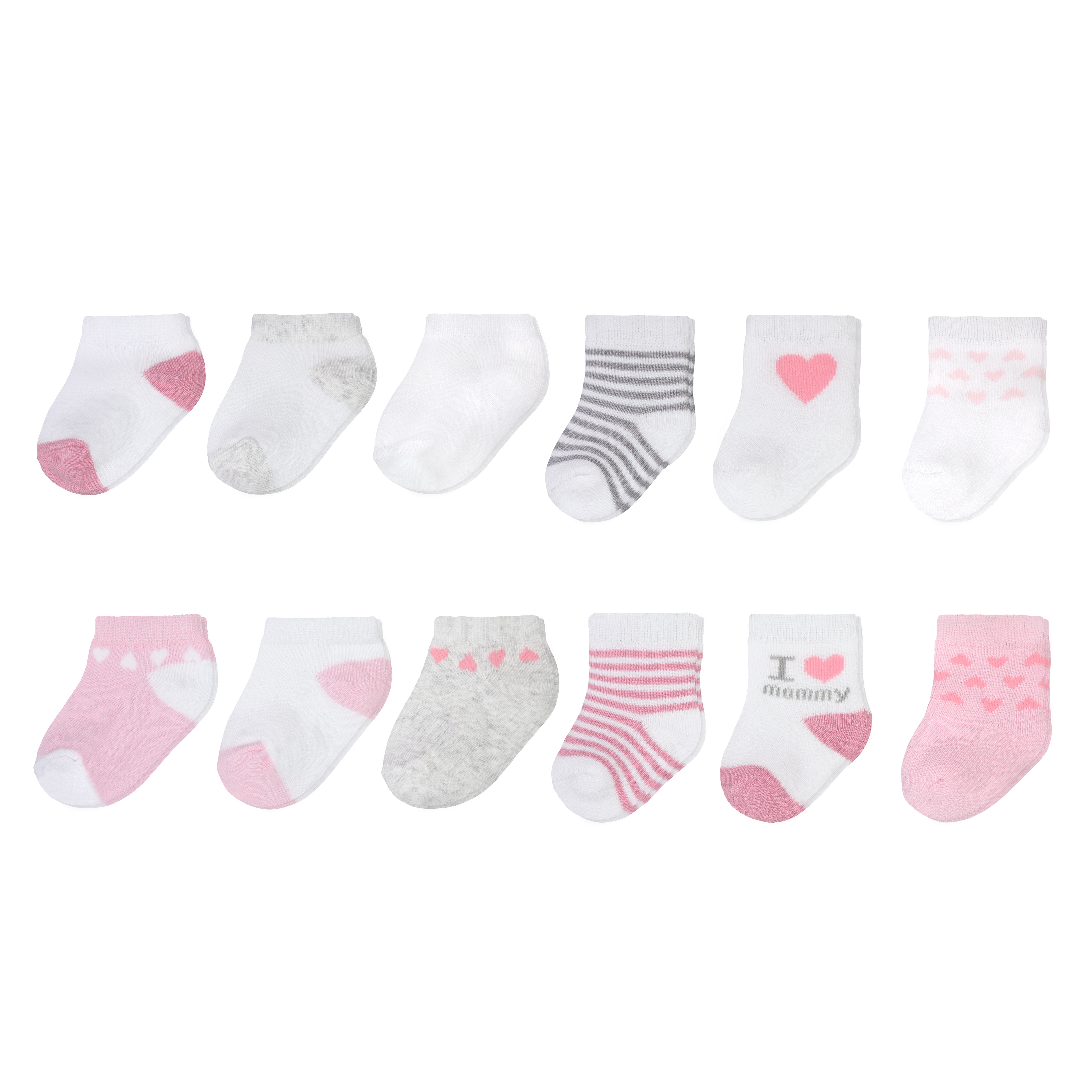 Carter's Child of Mine Baby Girls Low Cut Bow & I Love Mommy Socks, 12-Pack, 0/6 Months