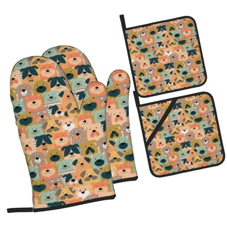 

Fotbe Colorful Dogs for 4Pcs Oven Mitts and Pot Holders 500℉ Heat Resistant Oven Mitts Non-Slip Silicone Surface Safe for Baking Cooking BBQ