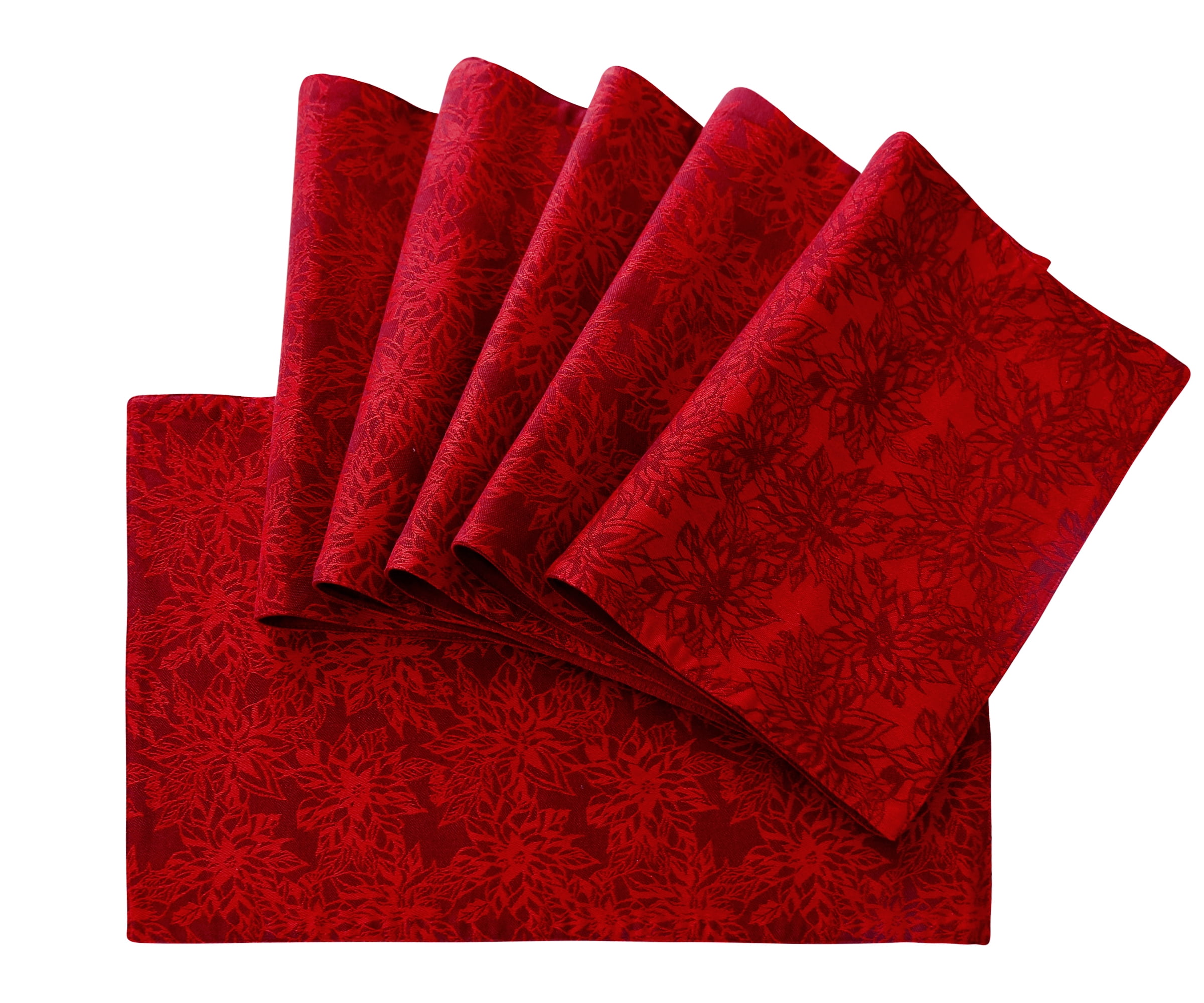 All Cotton and Linen Placemats Set of 6, Red Jacquard Washable