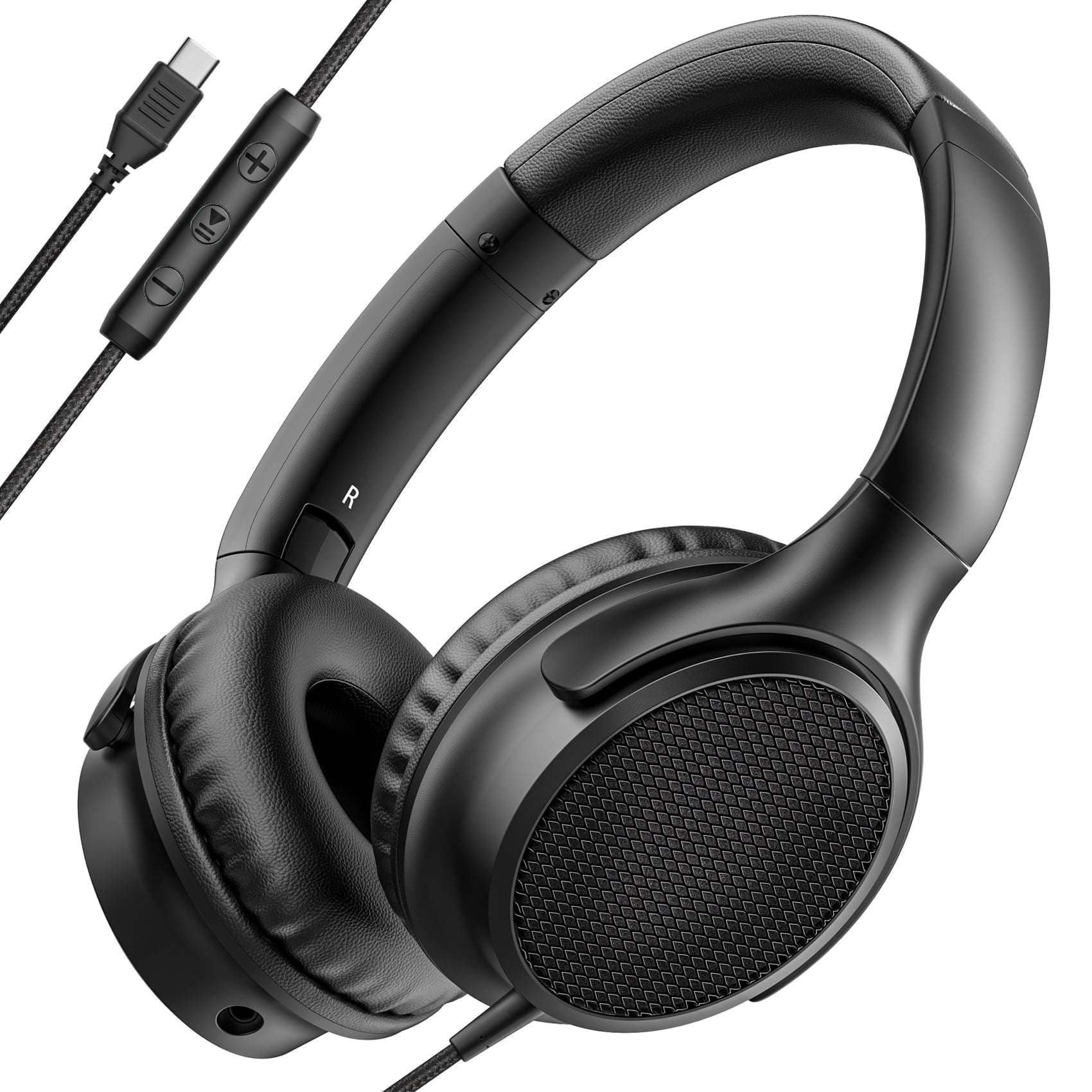 Over-Ear Headphones Wired, USB C Wired Headphones with Microphone, Volume Control, HD Stereo Sound, Foldable Type C Headset for Relaxing, Gaming, Travel