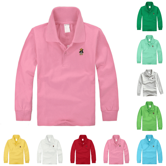 Polo Shirt for Boys Girls Quick Dry Lightweight Long Sleeves Collared Golf T-Shirt Back To School Stylish Print School Uniform Tees Pink 6-7 Years