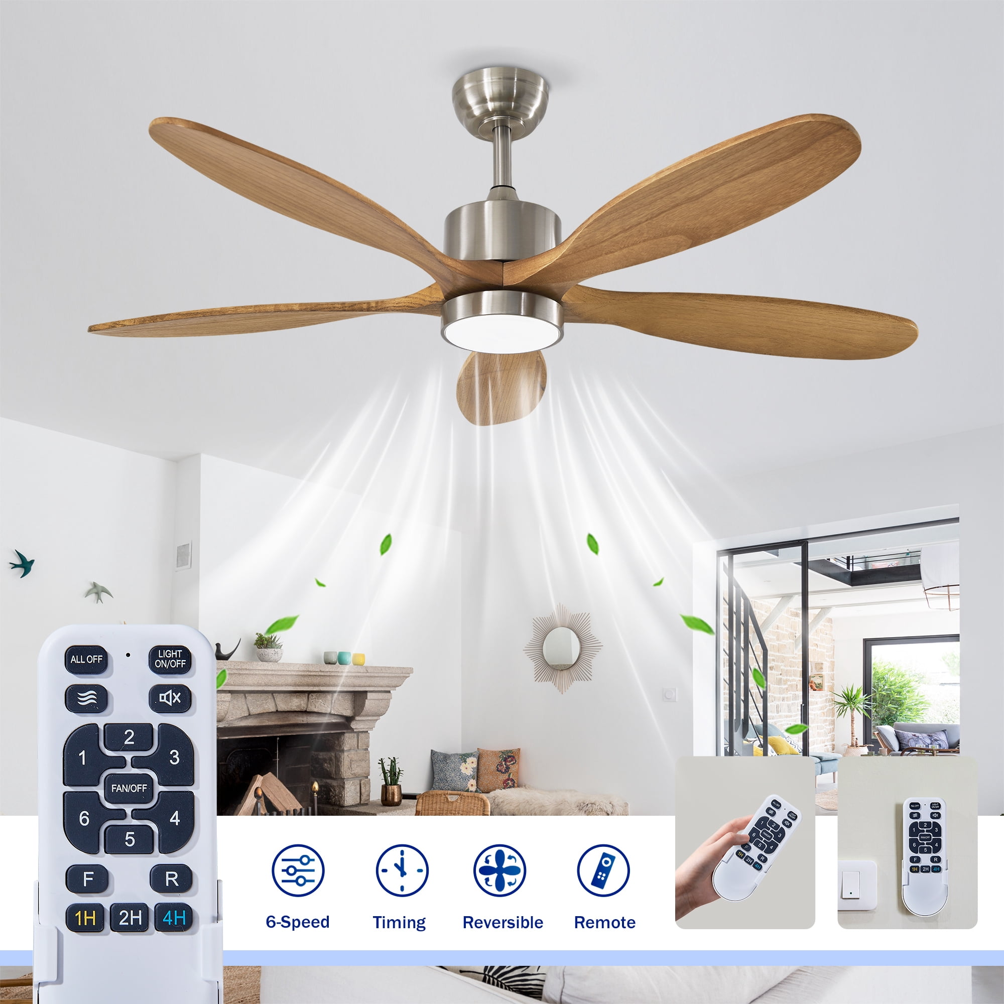 Leumius 52" Ceiling Fan with Light, Quiet DC Motor Ceiling Fans 6 Speed Levels,Reversible Ceiling Fan for Patio Living Room Bedroom Silver