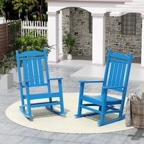 GARDEN Set of 2 Classic Plastic Adirondack Porch Rocking Chairs, Pacific Blue