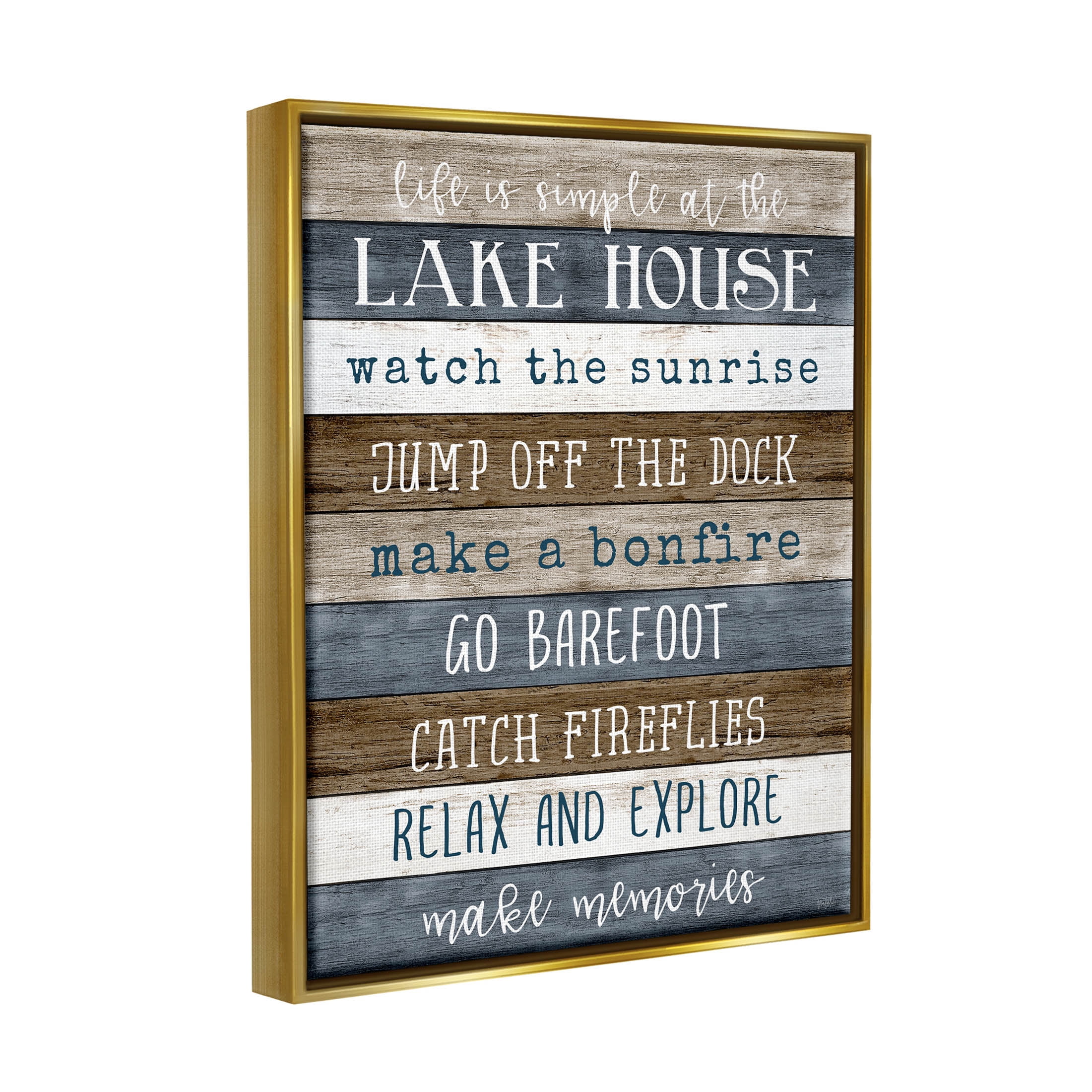 Stupell Industries Life Is Simple Lake House List Graphic Art Metallic Gold Floating Framed Canvas Print Wall Art, Design by Natalie Carpentieri