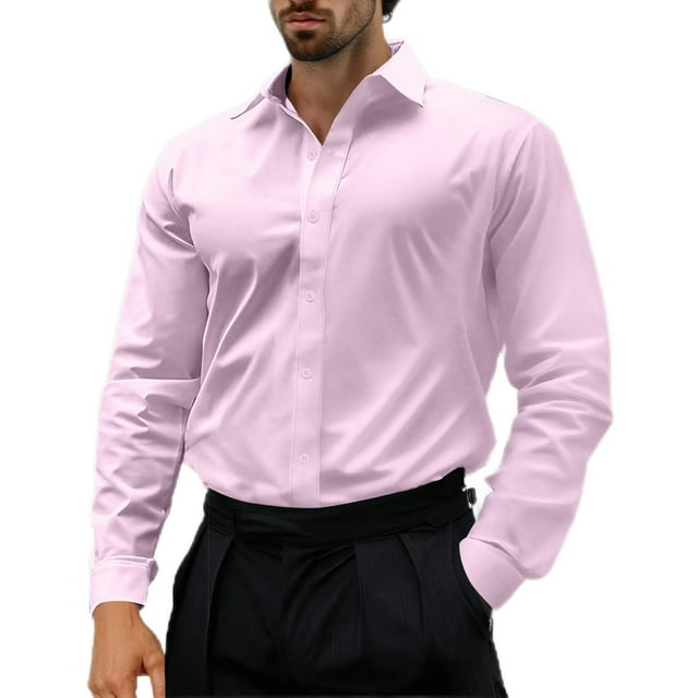 Admvng Chemise de Compression Homme Manches Longues Sans Plis Coupe Régulière Chemise à Boutons P-2TG