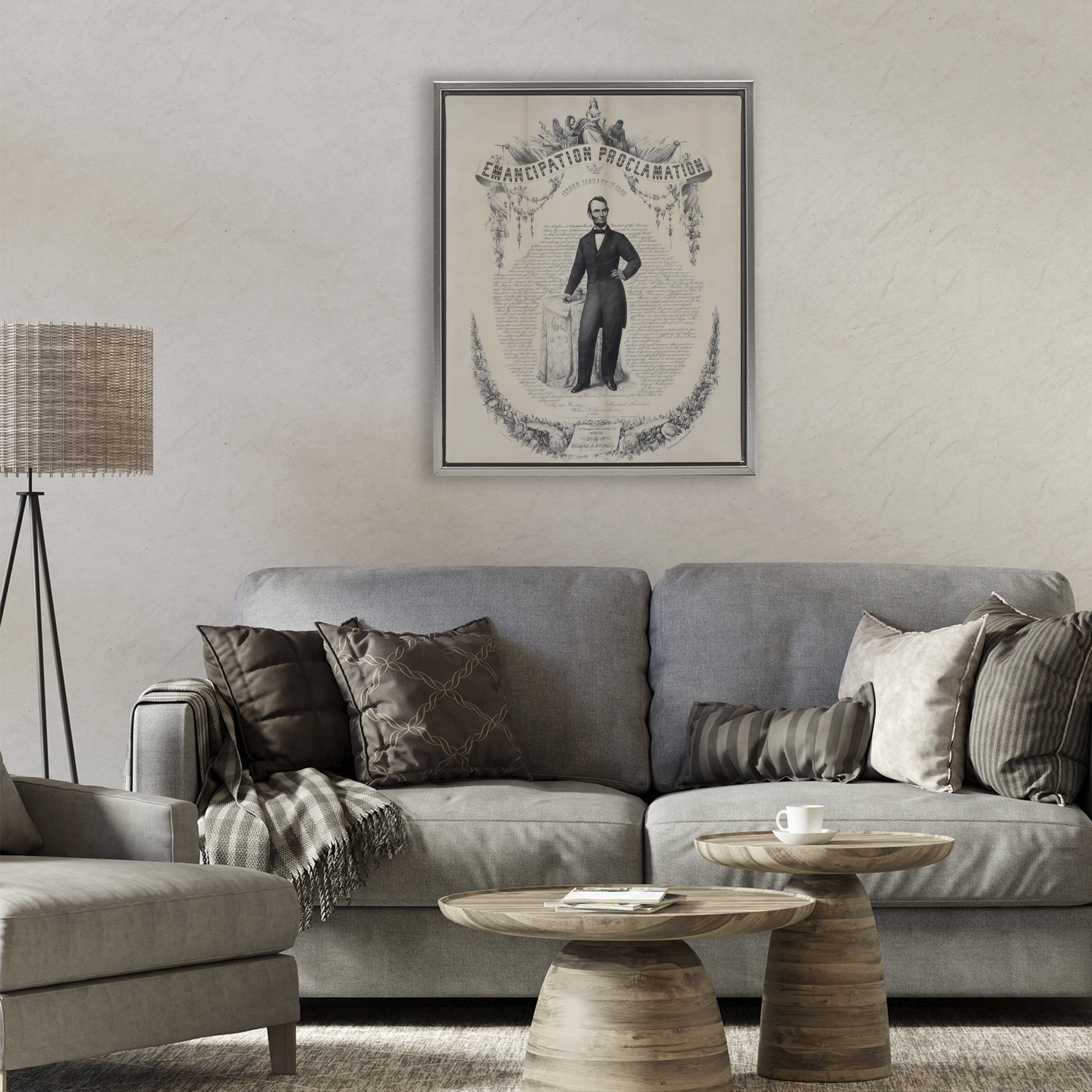 Stupell Industries Lincoln with Emancipation Proclamation Gray Framed Floater Canvas Wall Art, design by Arlington Prints