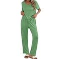 thumbnail image 4 of Qylux Women's Pajama Set Short Sleeve Adjustable Long Pants Sleepwear Set Soft Two Piece Matching Set with Pockets,Light Green,S, 4 of 9