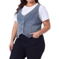 thumbnail image 2 of DARING DIVA Women's Plus Size Button Down Casual Sleeveless Jean Jacket 3X Gray Blue, 2 of 6