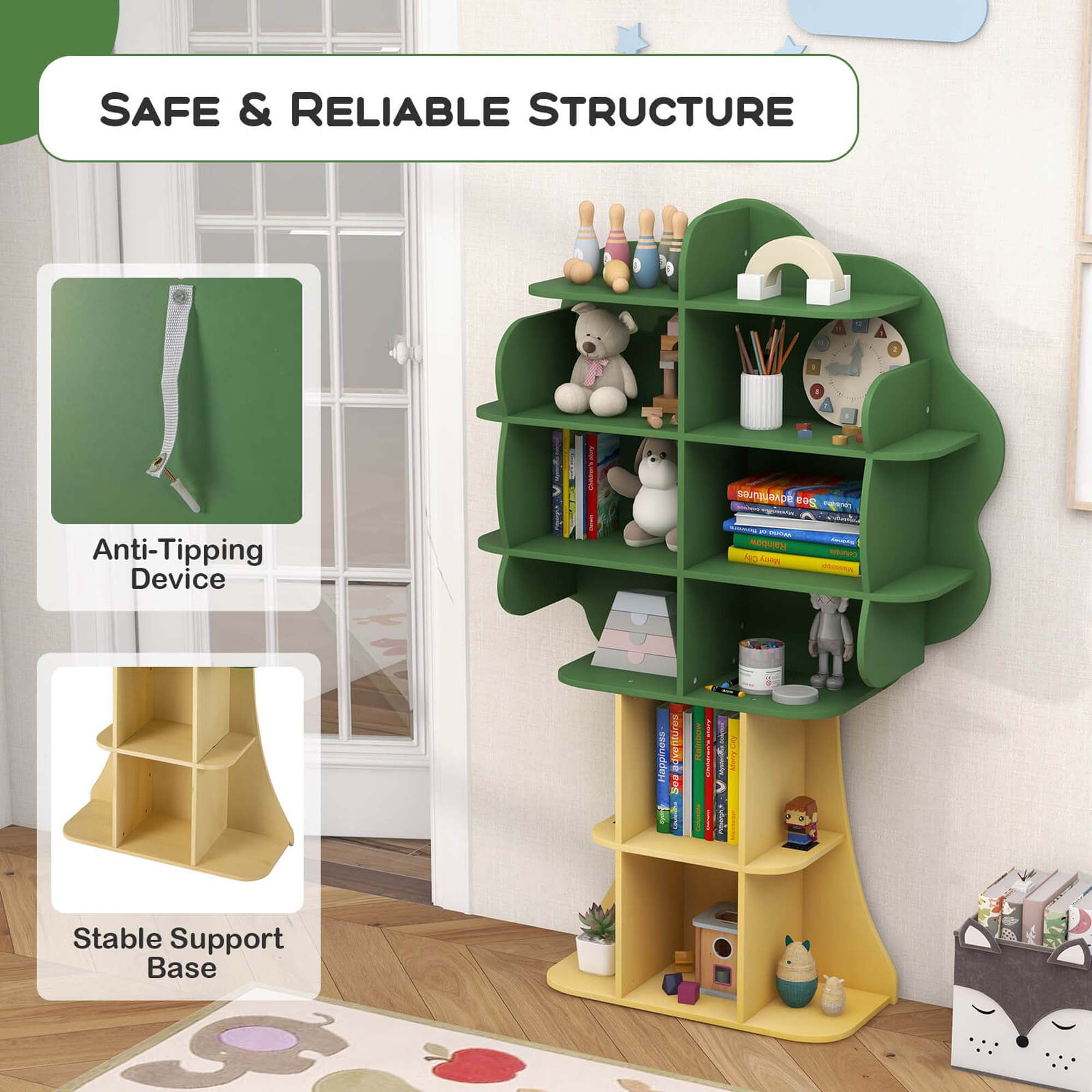 Costway Tree Bookcase, Kids 6-Tier Toy Storage Organizer, Open