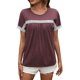 thumbnail image 2 of Gibobby Playera de Manga Corta con Cuello Redondo Camiseta manga corta informal cómoda con cuello redondo y empalme encaje hueco para mujer(Vino,XL), 2 of 5