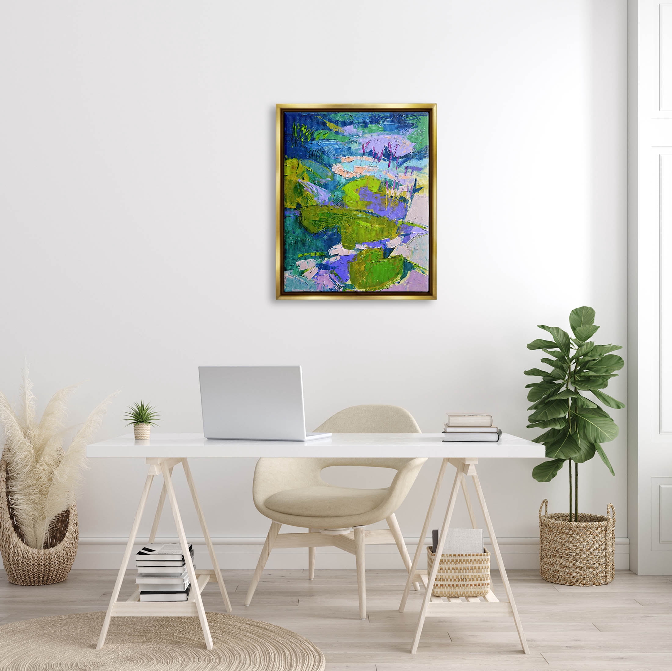 Stupell Industries Vivid Pond Lily Lotus Flowers Floating Painting Metallic Gold Floating Framed Canvas Print Wall Art, Design by Dorothy Fagan