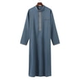 thumbnail image 7 of Fsgntruao Muslim Robe for Men Kaftan Thobe Long Sleeve Embroidered Stand Collar Loose Fit Pocket Pullover Casual Wear Blue,M, 7 of 7